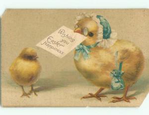 Pre-Linen easter HUMANIZED CHICK WEARING BONNET CARRIES PURSE HANDBAG J2602