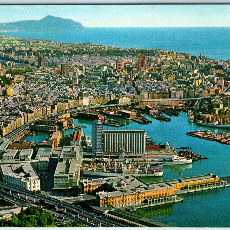 c1960s Genova Italy Aerial View Postcard Harbor Port Ships Mediterranean M72