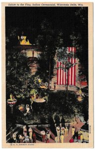 Flag Salute, Stand Rock Indian Ceremonial, Wisconsin Dells, WI, Linen Postcard