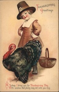 Clapsaddle Thanksgiving Wolf Pub Little Boy Pilgrim Turkey Vintage Postcard