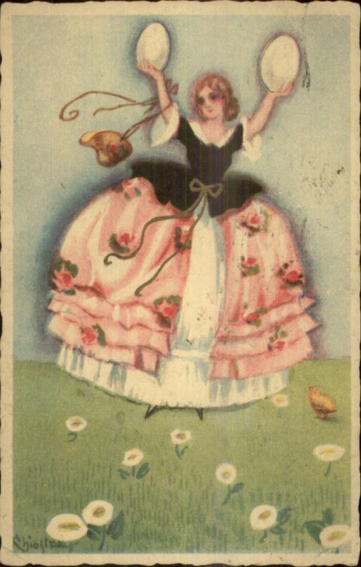 Chiostri Easter Beautiful Woman Holds Eggs #200 c1920s Postcard