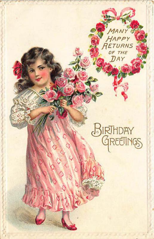 Beautiful Girl Flower Bouquet Birthday Greetings  Embossed Postcard