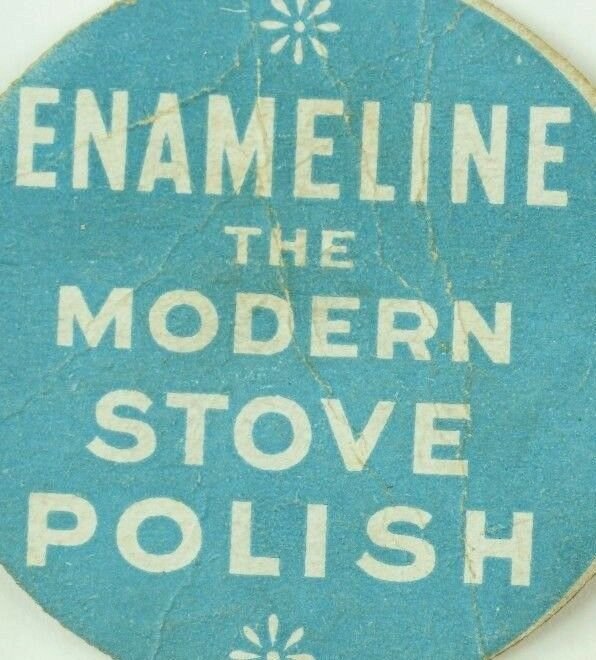 1890's Enameline The Modern Stove Polish Victorian Trade Card Die Cut Round F93