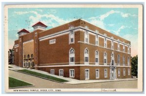 1924 New Masonic Temple Side View Roadside Rail Down Sioux City Iowa IA Postcard