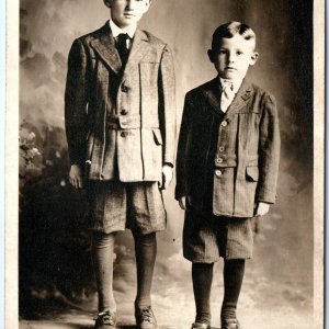 c1910s Dapper Brothers Gentleman Attire RPPC Boys Knickerbockers Real Photo A142