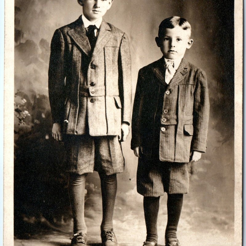 c1910s Dapper Brothers Gentleman Attire RPPC Boys Knickerbockers Real Photo A142