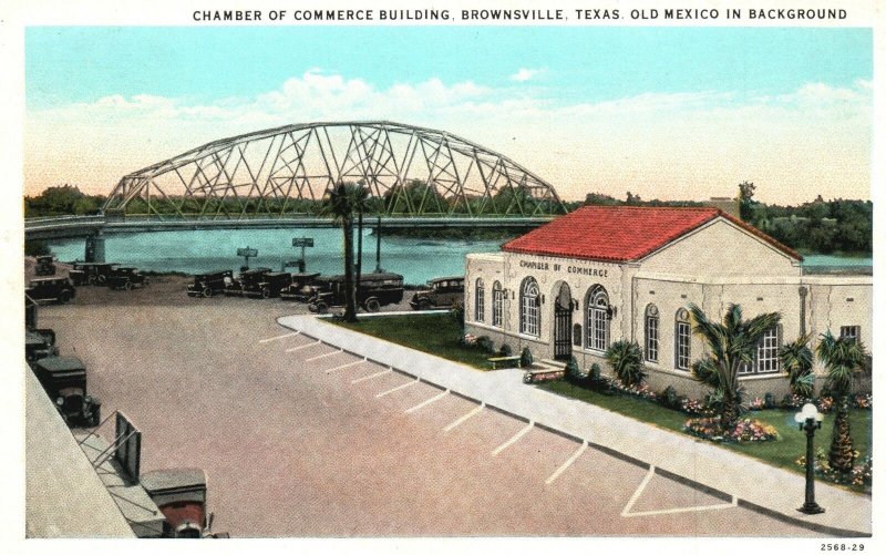 Chamber Of Commerce Old Mexico Background Brownsville Texas TX Vintage Postcard