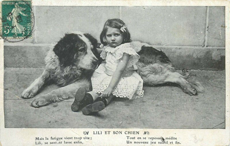 Lili and her dog unit of 2 postcards 1909 France 