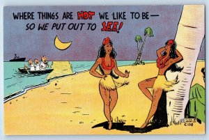 Risque Sailor Where Things Are Hot We Put Out To See Sexy Woman Hawaii Postcard