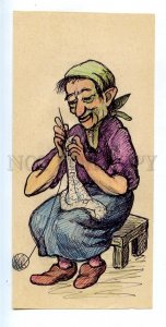 498042 USSR Soviet life caricature woman knits HAND DRAWING by Pen