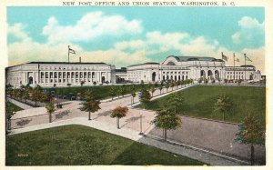 Vintage Postcard 1920's New Post Office Building & Union Station Washington DC