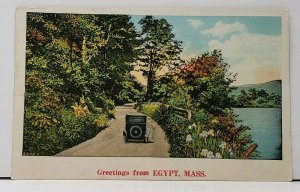 MA Greetings From Egypt Massachusetts Old Car Country Road Lake Postcard H5