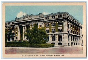 Winnipeg Manitoba Canada Postcard Front Entrance CPR Station 1945 Vintage