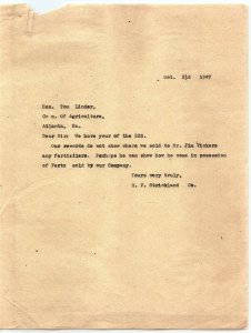 1947 R.F. STRICKLAND LETTER TO GEORGIA DEPT OF AGRICULTURE FERTIZILER ISSUE Z823