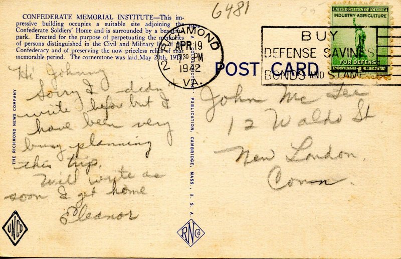 VA - Richmond. Confederate Memorial Institute