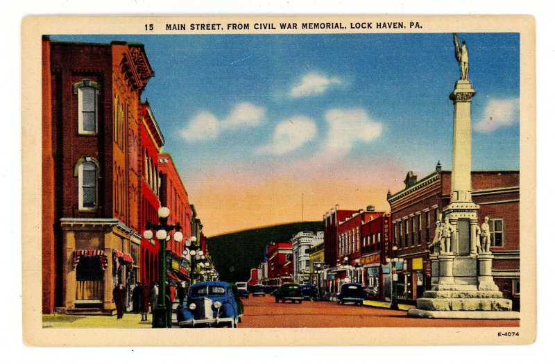 PA Lock Haven. Main Street from Civil War Memorial United States