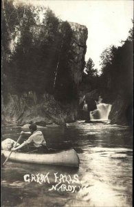 North Troy Vermont VT Great Falls Canoe Canoeing Real Photo Vintage Postcard