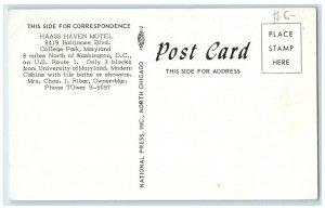 c1950's Haass Haven Motel College Park Maryland MD US Route 1 Vintage Postcard