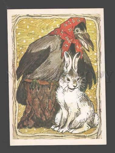 087942 Dressed RAVEN & White HARE Fairy Tale old Color Russian