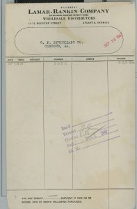 1947 Lamar-Rankin Company Wholesale Houston St. Atlanta GA Invoice 245