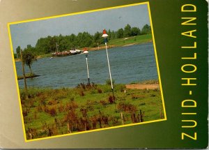 CONTINENTAL SIZE POSTCARD RIVER SCENE IN SOUTHERN SECTOR OF HOLLAND NETHERLANDS