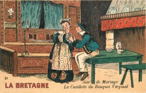 Postcard C-1910 Le Bretagne France picking virginal bouquet romance 23-10763