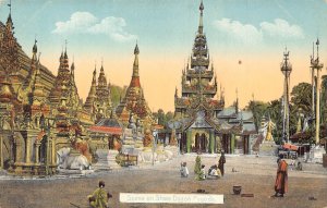 Myanmar Burma Scene of Shwe Dagon Pagoda Rangoon Natives vintage postcard