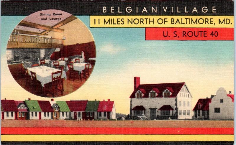 BRADSHAW, MD Maryland     BELGIAN VILLAGE    c1940s  Roadside  Linen  Postcard 