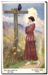 Old Postcard Fantasy Illustrator Woman I choose this route