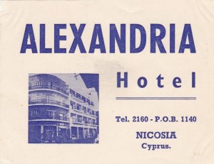 Cyprus Nicosia Alexandria Hotel Vintage Luggage Label lb1728