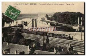 Villeneuve Saint Georges Old Postcard Panorama of the Seine and suspension br...