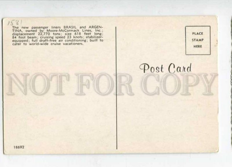 400587 Moore-McCormack Line ship Brasil Old postcard