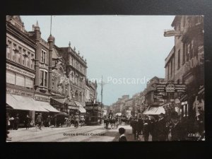 CARDIFF Queen Street shows Busy Animated Street Scene - Old Postcard by E.T.W.D.