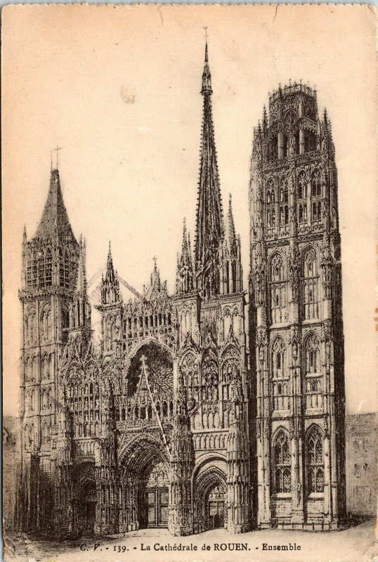 La Cathedrale Rouen Ensemble Paris France Antique Postcard DB PM WOB Note 