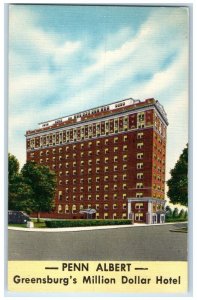 c1940 Exterior View Penn Albert Hotel Building Greensburg Pennsylvania Postcard