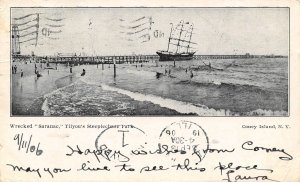 Wrecked Saranac Sailing Ship Tilyou's Steeplechase Park Coney Island NY postcard