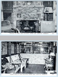 2 Postcards LONGVILLE, Minnesota MN ~ Cooper Lake CAMP SECLUSION Fireplace 1960s