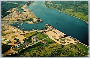 Vtg Sandwich Massachusetts MA Cape Cod Canal Marina Aerial View Old Postcard