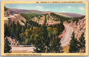 Montana US Highway 10 Continental Divide Through The Mountains Postcard