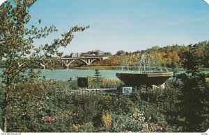 SASKATOON, Saskatchewan, Canada, 1940-60s; View of terraced gardens at rear o...