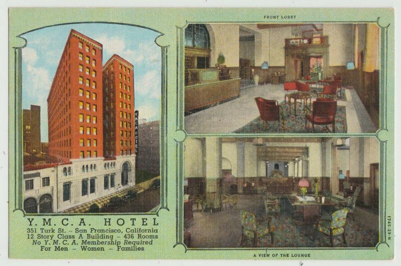 YMCA HOTEL SAN FRANCISCO, CA c1940s Linen Postcard vintage