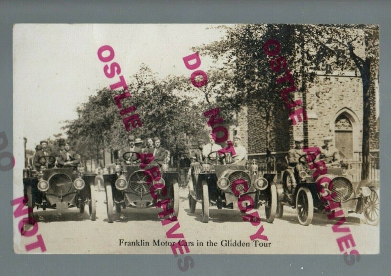 RPPC c1910 ADVERTISING Cars GLIDDEN TOUR Automobiles FRANKLIN MOTOR CARS AAA