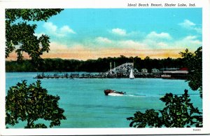 Postcard IN Shafer Lake Ideal Beach Resort Motor-Boat Cottages Pier 1940 S11