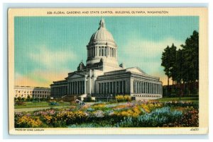 Floral Gardens State Capitol Building Olympia Washington Vintage Postcard 