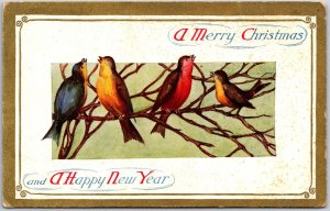A Merry Christmas and A Happy New Year, Greetings, Birds, Vintage Postcard