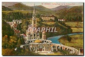 Old Postcard Lourdes Basilica view of Chateau Fort