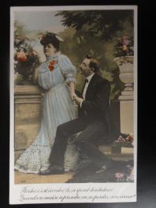 French Romance (3) Gentleman & Lady, hand coloured gold, by E.L.D. RP 110515