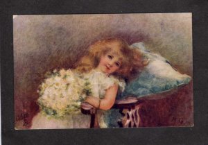 Artist Signed Maud Goodman Girl Flowers Pillow Tuck Oilette Postcard Tuck
