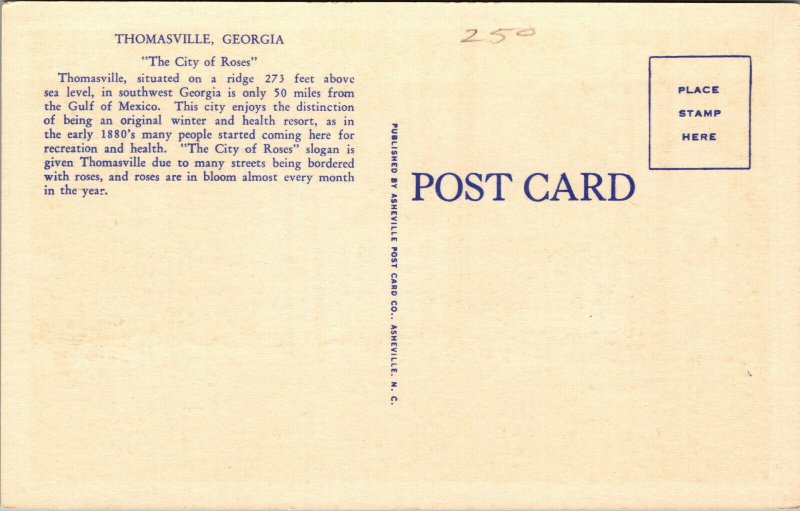 Vtg John D Archbold Memorial Hospital Thomasville Georgia GA Linen Postcard