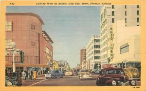 Arizona Phoenix Adams First Street Autos Lollesgard Teich linen Postcard 22-9391